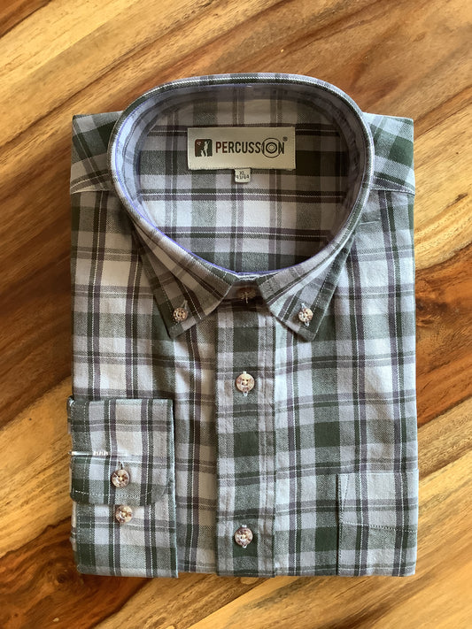 Percussion tradition green checked shirt