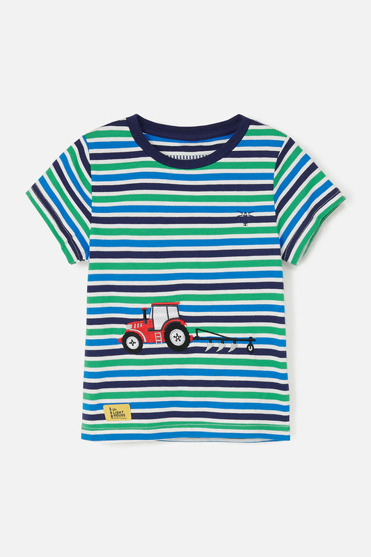 Oliver Short Sleeve Top - Peagreen Stripe Tractor